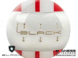 MINI Cooper Gear Shift Knob - Chrome Housing - Red w/ White Racing Stripes Design